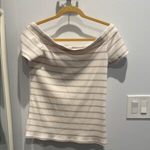 Striped Off-Shoulder Top - Cream and Tan